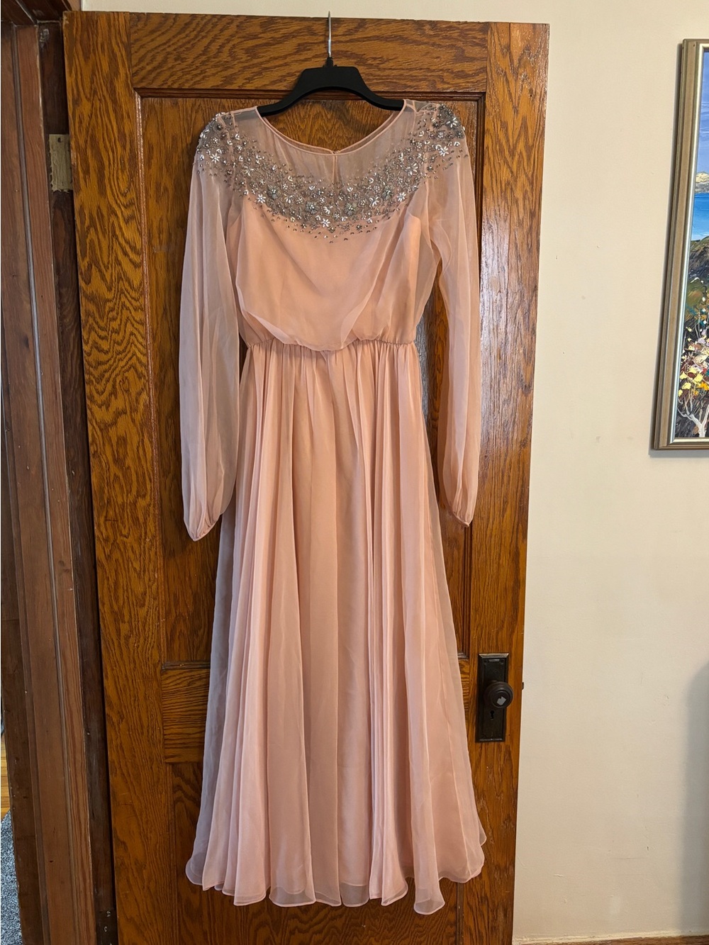 RARE ✨ Early 1970’s VINTAGE Victoria Royal Ltd Peach Embellished Evening Gown